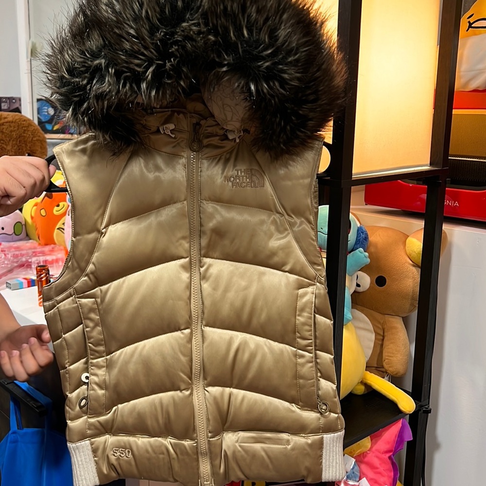 The North face puffer Vest with fur🎄🎄🎄 size Xs Tp..